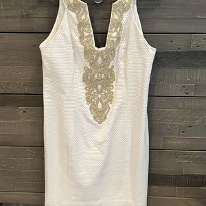 Lilly Pulitzer white dress with gold embellishments